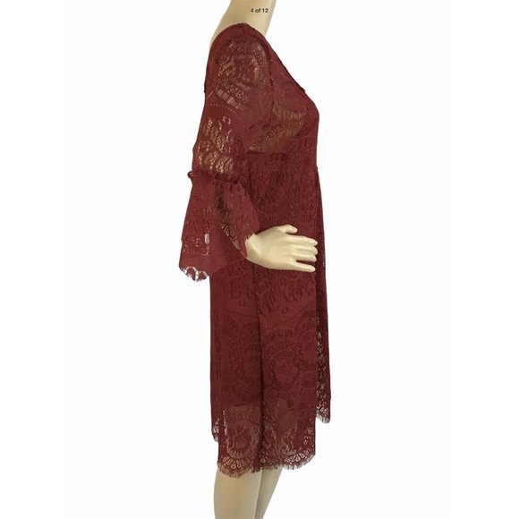 Queens Love Shift Dress M Red Lace Witchy Boho Peasant 3/4 Bell Sleeve Slip NWT - Picture 4 of 12